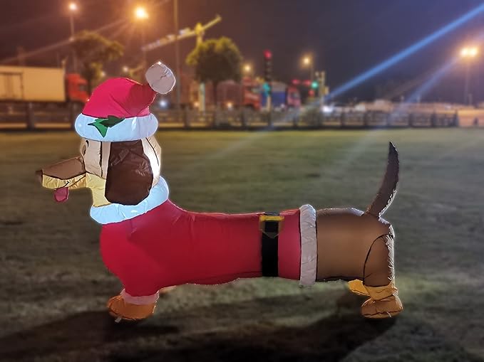 5FT L Christmas Inflatable Dachshund Dog with Build-in LED Lights, Blow up Dachshund Dog Inflatable Outdoor Decorations Party Yard Decoration