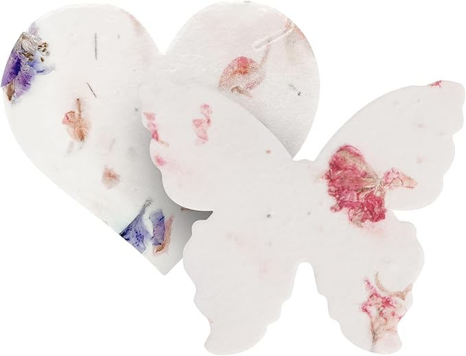 48pcs Seed Paper – 24pcs Hearts & 24pcs Butterflies Plantable Wildflower, Writable & Plantable Gift for Moms, & Plant Lover, Ideal for Weddings, Baby Shower, Memorial, & Celebrations
