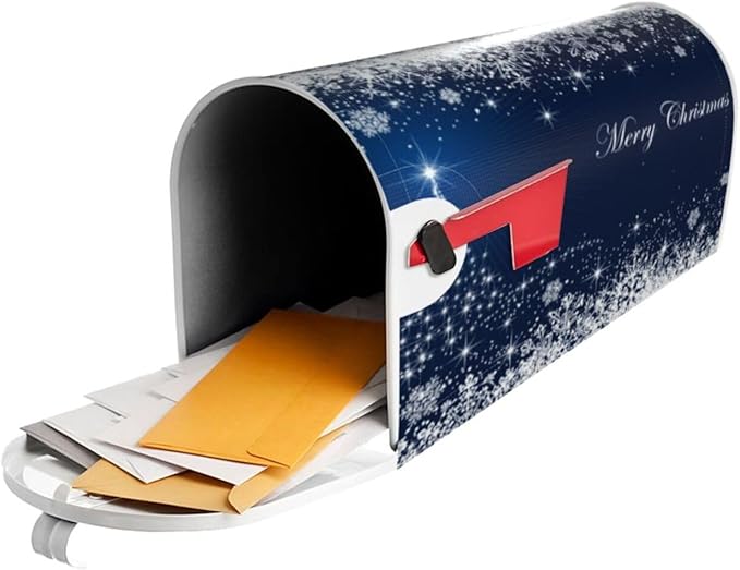 Christmas Mailbox Covers Blue Winter Snowflake Tree Magnetic Letter Post Box Cover Standard Size 21 x 18 Inch Garden Yard Home Decorative