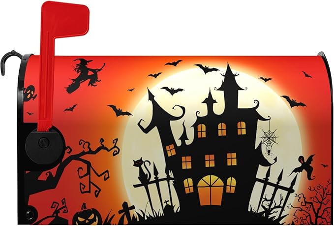 Halloween Mailbox Covers Castle Witch Magnetic Mailbox Cover Halloween Mail Box Wraps Post Letter Box Covers Garden Decorations Outdoor 21 X 18 Inch