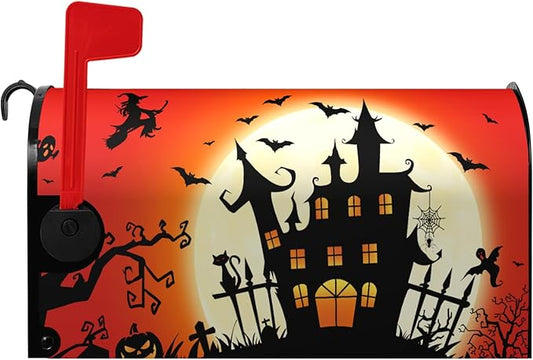 Halloween Mailbox Covers Castle Witch Magnetic Mailbox Cover Halloween Mail Box Wraps Post Letter Box Covers Garden Decorations Outdoor 21 X 18 Inch