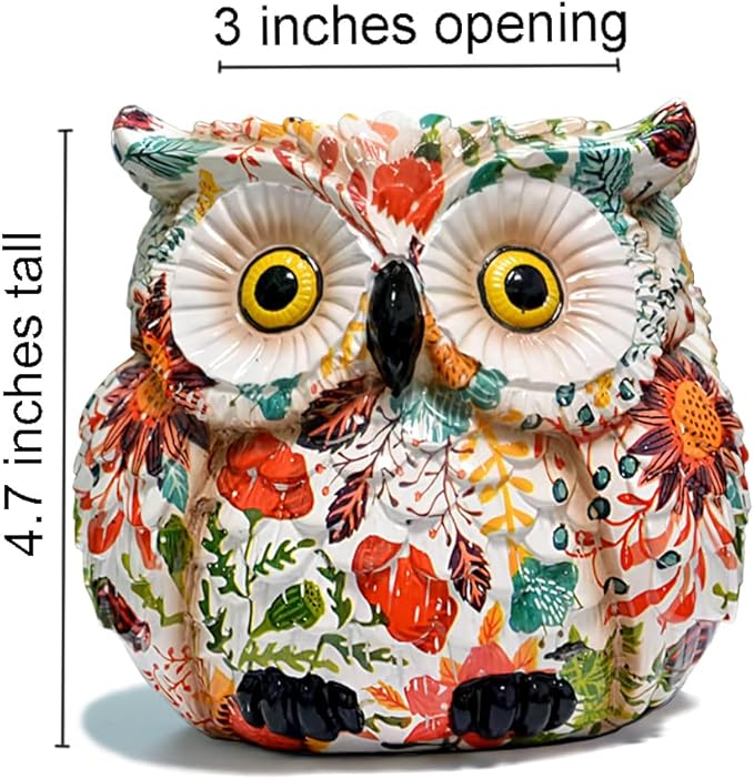 Owl Planter, Owl Succulent Pots, Funny Plant Pots Indoor/Outdoor, Decorative Garden Flower Pot, Cute Small Planters for office Home Decor, Unique Statue Figurine Gifts for Women Mother Teacher Red