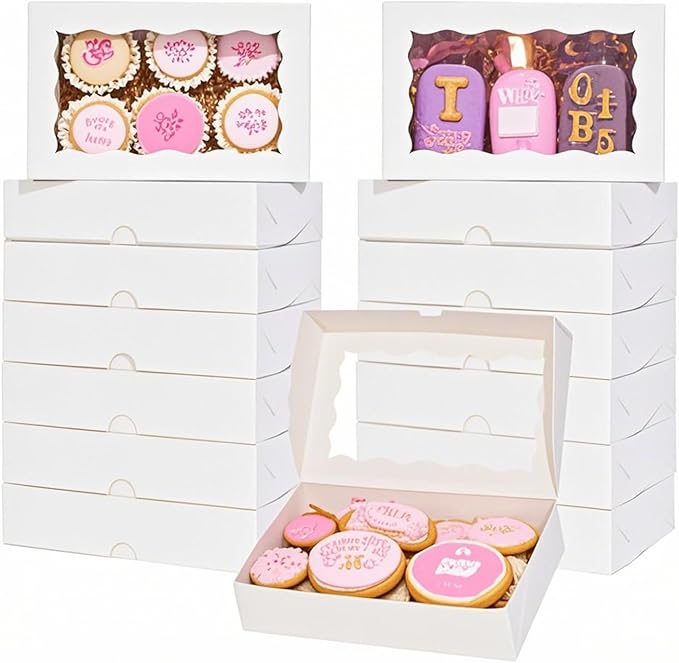 ROSPAKTEK 50pcs 7x4.3x2 Inches White Cookies Boxes Chocolate Covered Strawberries Boxes Truffle Boxes Cake Pop Boxes Cakesickle Boxes Charcuterie Bakery Boxes for Christmas Valentine's Mother's Day