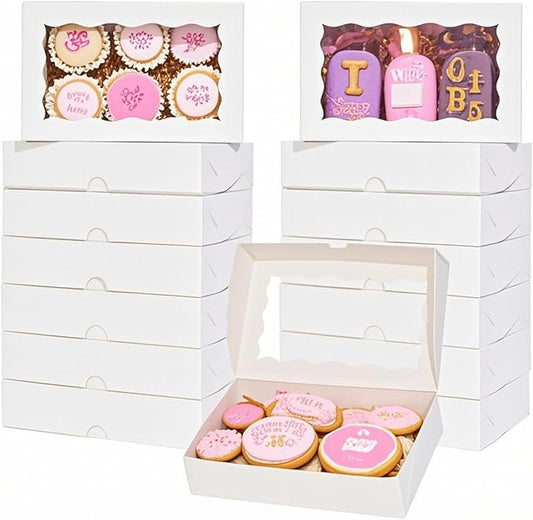 ROSPAKTEK 50pcs 7x4.3x2 Inches White Cookies Boxes Chocolate Covered Strawberries Boxes Truffle Boxes Cake Pop Boxes Cakesickle Boxes Charcuterie Bakery Boxes for Christmas Valentine's Mother's Day