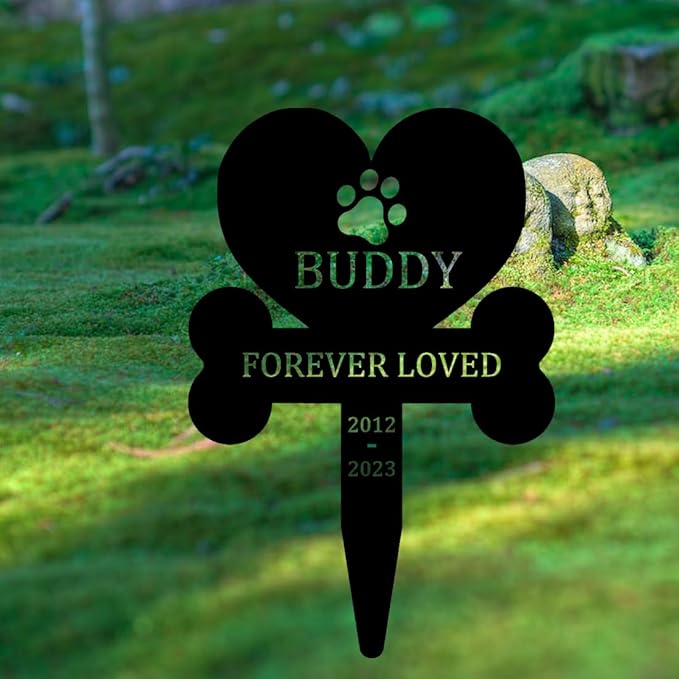 Personalized Cat Dog Memorial Stake Grave Marker Outdoor Cemetery Burial Marker, Custom Metal Cat Dog Pet Memorial Garden Sign with Paw, Pet Sympathy Gifts