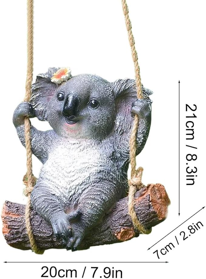 Swinging Koala Figurines Resin Garden Statues for Patio Balcony Backyard Lawn Ornaments Grey B