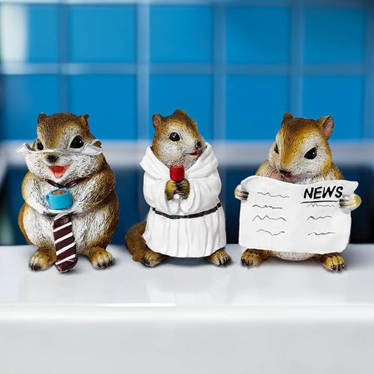 OrnamentallyYou Spring & Summer-Themed Garden Statues – Adorable Outdoor Decor for Lawn, Patio & Porch (Whimsical Chipmunk Trio Set of Three Figurines, 5" Cute Desk Decor and Garden Statues)