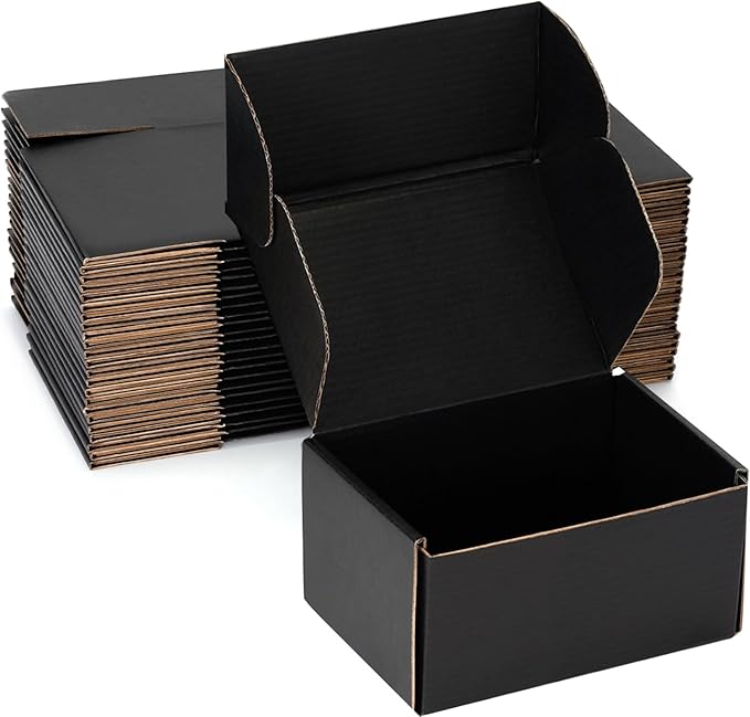Small Shipping Boxes 6x4x3 Inch (25 Pack) - Sturdy Black Corrugated Cardboard Boxes for Small Business, Ecommerce, Mailing & Packaging | Recyclable Gift & Storage Boxes