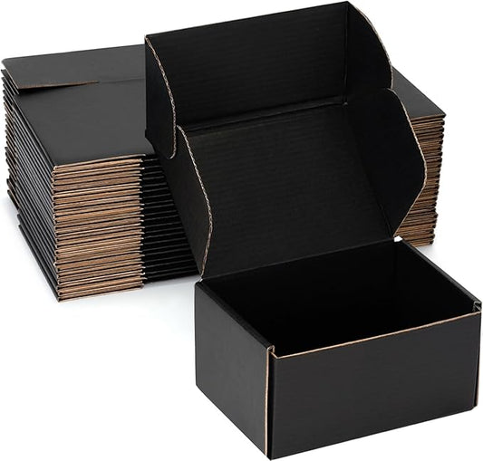 Small Shipping Boxes 6x4x3 Inch (25 Pack) - Sturdy Black Corrugated Cardboard Boxes for Small Business, Ecommerce, Mailing & Packaging | Recyclable Gift & Storage Boxes