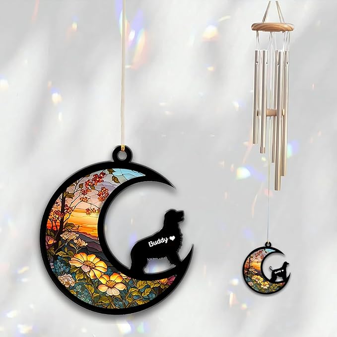 Golden Retriever Sun Catcher Wind Chime, Custom Sunflower Suncatcher Dog Memorial Wind Chime, Dog Loss Gift, Dog Sympathy Gift, Pet Loss Suncatcher, Outdoor Garden Decor