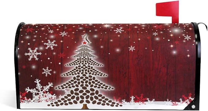 ALAZA Red Christmas Tree Magnetic Magnetic Mailbox Cover with Snowflakes Standard Size for Garden Yard Outdoor Decorations-18 x 20.8"