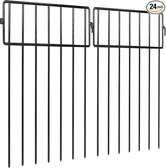 Adavin Black Animal Barrier Fence-24 Pack 12 in(L)X 15 in(H) No Dig Garden Decorative Fence 1.5" gap Rustproof Metal Dig Deterrent Panel Border for Dog Rabbits Ground Stakes Outdoor Patio,Total 24 Ft