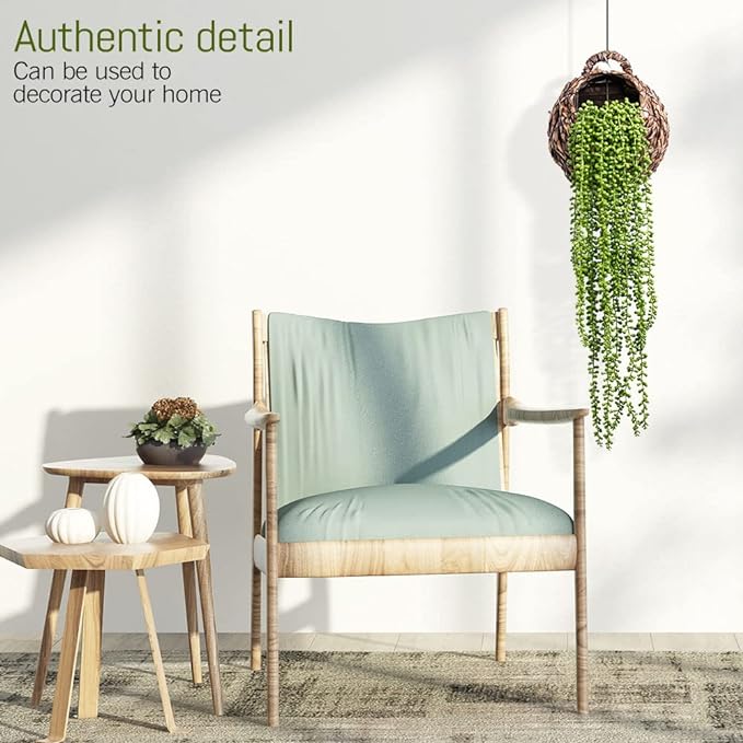 6 Pcs Artificial Succulents Hanging Plants, Fake String of Pearls Greenery Plants, Decoration for Wall, Home, Backdrop, Garden, Indoor and Outdoor