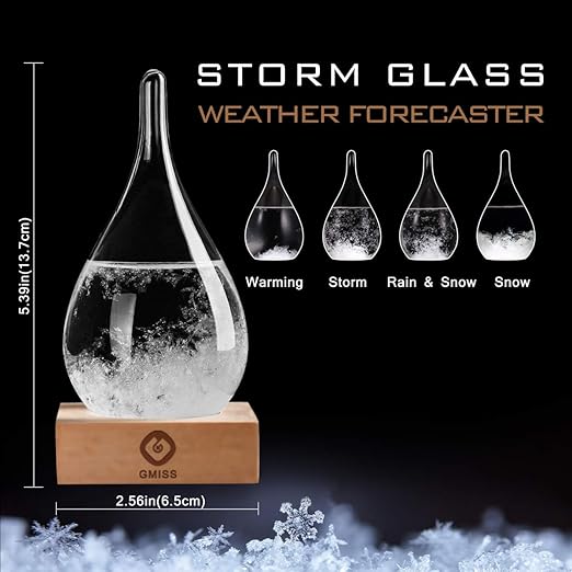 Storm Glass Weather Predictor, Teardrop-Shaped Weather Globe Home/Office Desktop Decoration, Christmas Decor Snow Globe Weather Forecast Station, Unique Christmas Gift