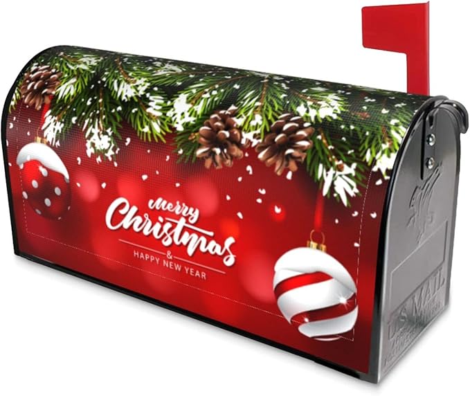 Christmas Mailbox Covers Ball Fir Branch Red Magnetic Letter Post Box Cover Standard Size 21 x 18 Inch Garden Yard Home New Year Holiday Decorative