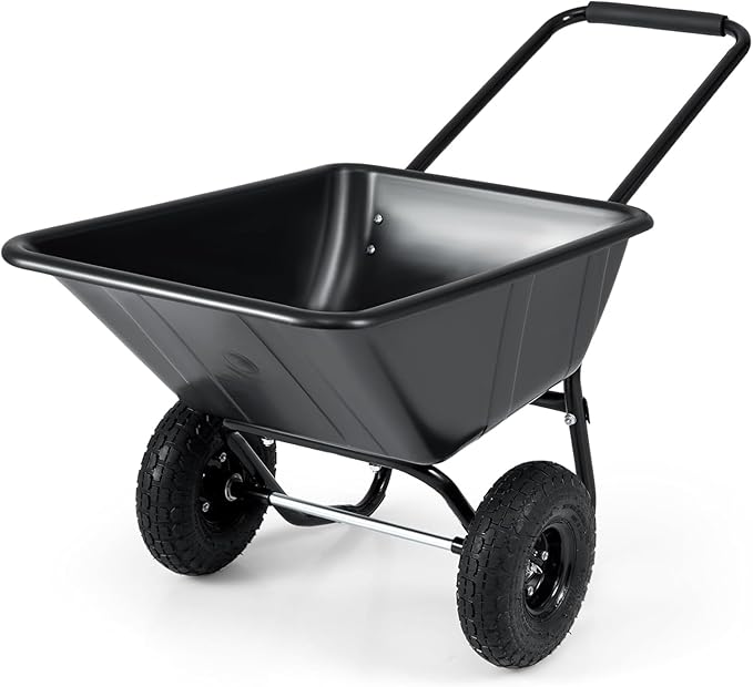ARNOT Dual-Wheel Wheelbarrow, 330 LBS Utility Garden Cart with 10” Pneumatic Tires, Lightweight Home Yard Wheelbarrow, Perfect for Transporting Soil Bricks and Construction Materials