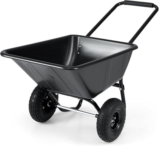 ARNOT Dual-Wheel Wheelbarrow, 330 LBS Utility Garden Cart with 10” Pneumatic Tires, Lightweight Home Yard Wheelbarrow, Perfect for Transporting Soil Bricks and Construction Materials