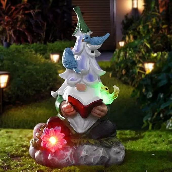 Garden Gnome Statues Decor with Solar Lights, Outdoor Decorations for Yard Porch Lawn Balcony Patio, Housewarming Gifts