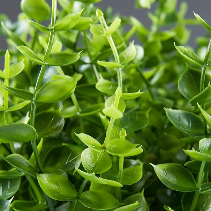 8PCS Artificial Eucalyptus Plants,Fake Boxwood Shrubs UV Resistant No Fade Faux Plastic Greenery for Wedding Bridal Bouquet Indoor Outdoor Home Garden Kitchen Office Table Vase(Green)