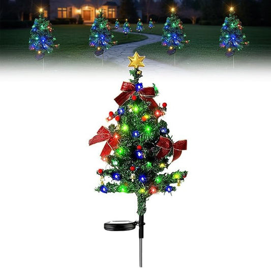Solar Christmas Trees for Outside, Waterproof Solar Powered Christmas Tree Garden Stake Lights for Outdoor Pathway, Yard & Patio Holiday Decorations (1PC)