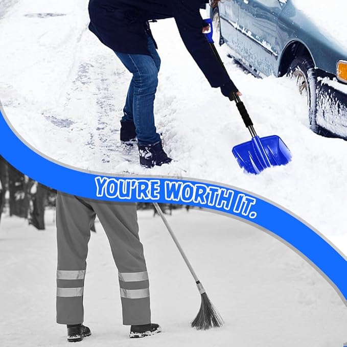 Snow Shovel, Emergency Shovels for Driveway with D-Handle, Overall 41-Inch Long Garden Shovel for Car, Garden Tools, Blue