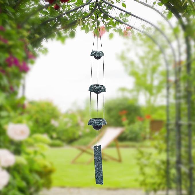 ASTARIN Temple Wind Chimes - Dark Atrovirens, 3 Bells, Feng Shui Home Yard Decoration, Memorial Gift for Peace Lovers