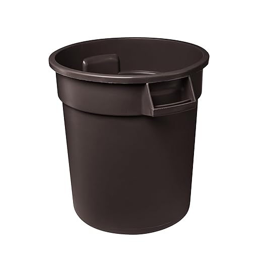 Feed and Seed Storage Container, 10 Gallon Brown Round Commercial Trash Can/Ingredient Bin, Food Storage Plastic Bin, Use in Agricultural, Gardening, or Household