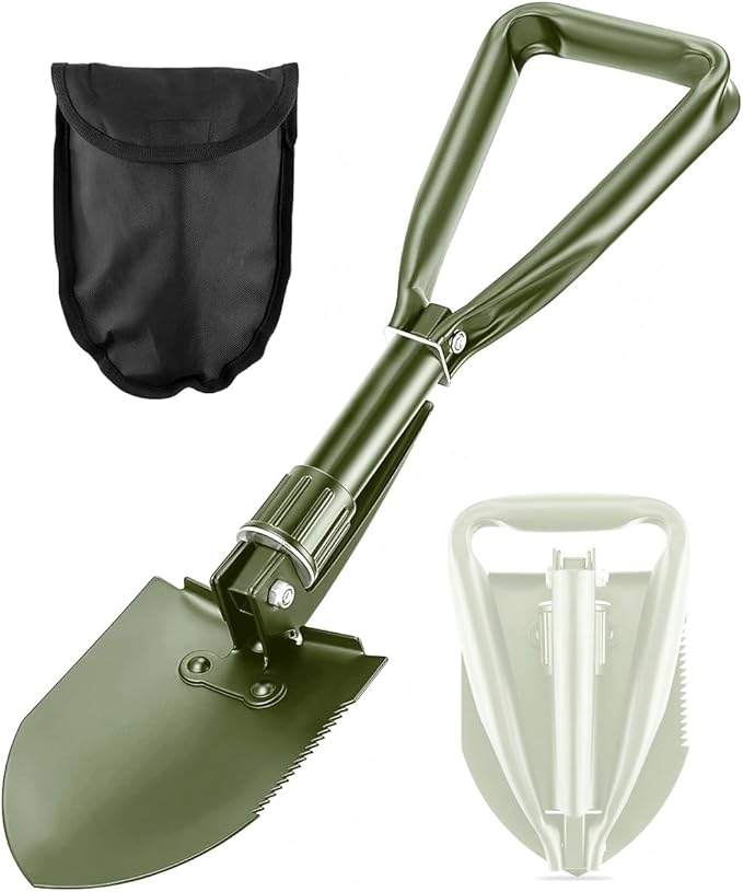 Digging Shovel - 24'' Lightweight Folding Shovel High Carbon Steel Portable Digging Trowels for Outdoor Camping Backpacking Hiking Car EmergencHome Garden (Olive)