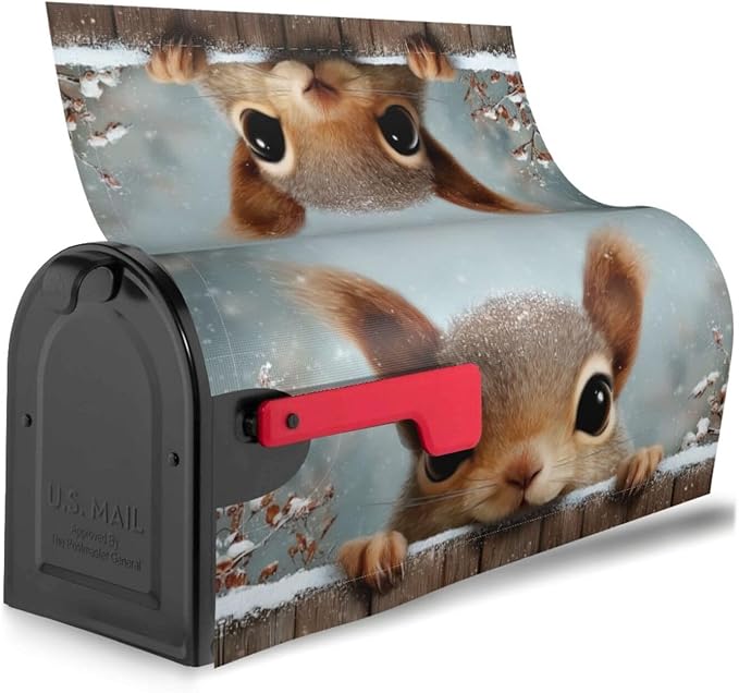 Winter Squirrel Mailbox Covers Magnetic Letterbox Covers 21x18 Inch for Garden Outdoor Decoration