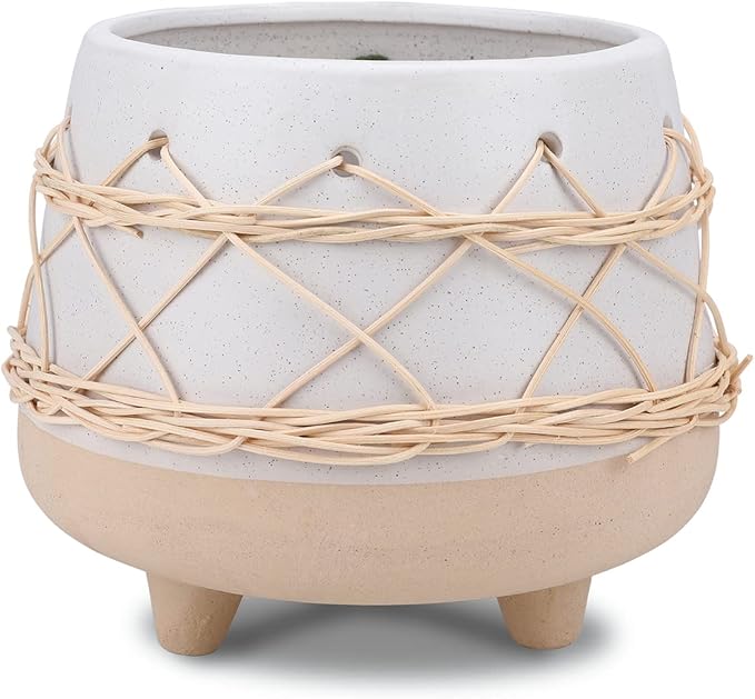Ceramic Planter 8 Inch Plant Pots Indoor Outdoor Planter with Drainage Hole Flower Pots Plant Pot Ceramic Mid-Century