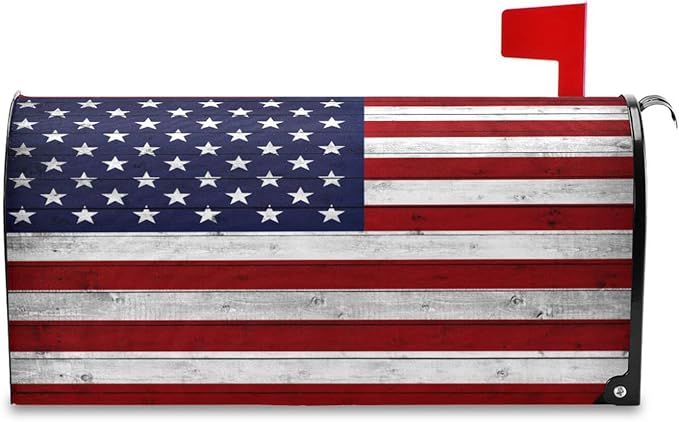 American Flag Wooden Mailbox Cover Magnetic Mailboxes Wraps Letter Post Box Cover Decorative Standard Size 18x21 in Garden Yard Decor