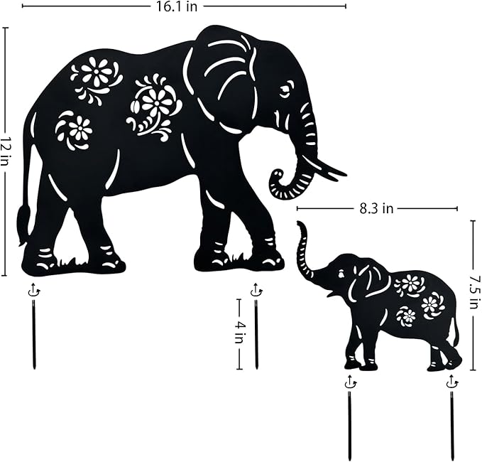 Elephant Metal Decorative Garden Stakes Elephant Gifts for Women/Men Elephant Lovers Gifts Silhouette Statues for Yard Art, Outside, Patio, Outdoor Decor, Garden Decorations, Lawn Ornament