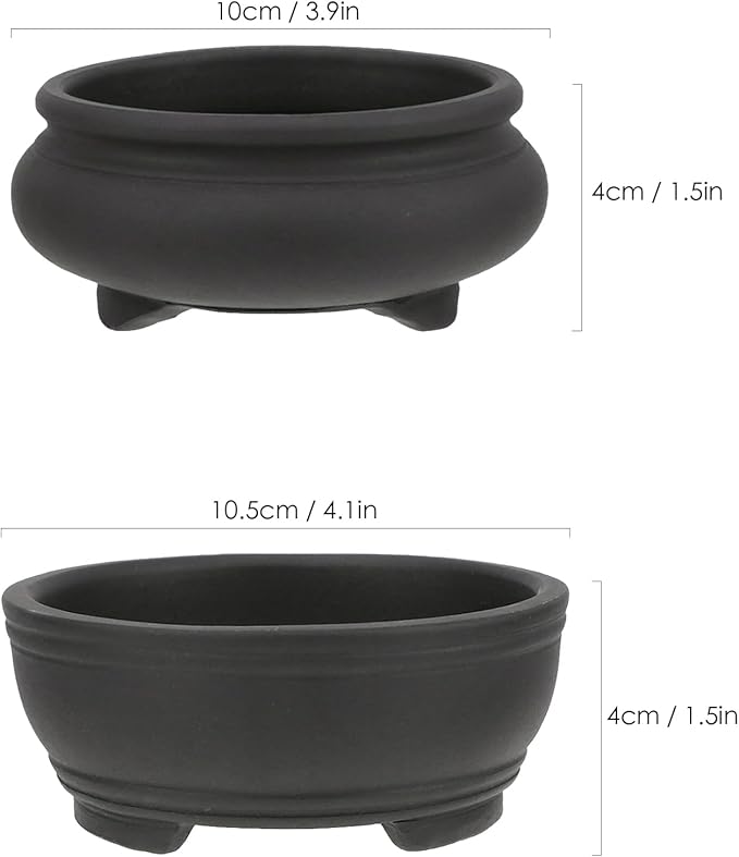 Bonsai Planter 2 pc 3.9" + 4.1" Unglazed Round Ceramic Succulent Pots Set