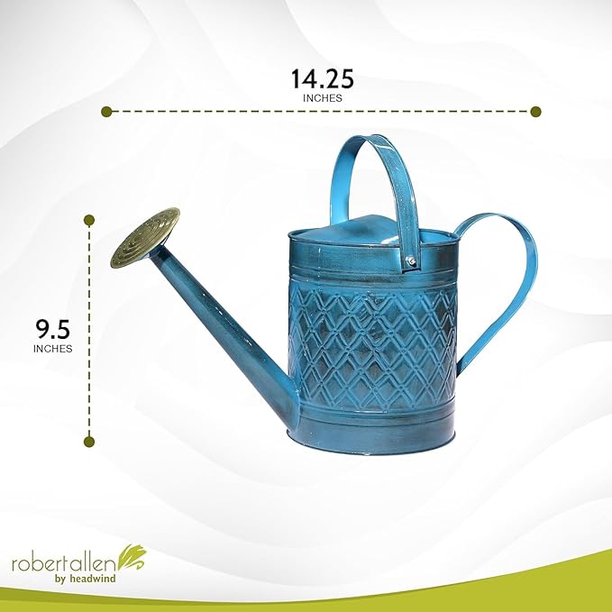Headwind Wexley Metal Watering Can Outdoor – Mountain Blue Wave 2 Gallon Decorative Metal Watering Cans for Garden, Patio, and Indoor Plants – Durable, Stylish, and Easy to Use by Robert Allen