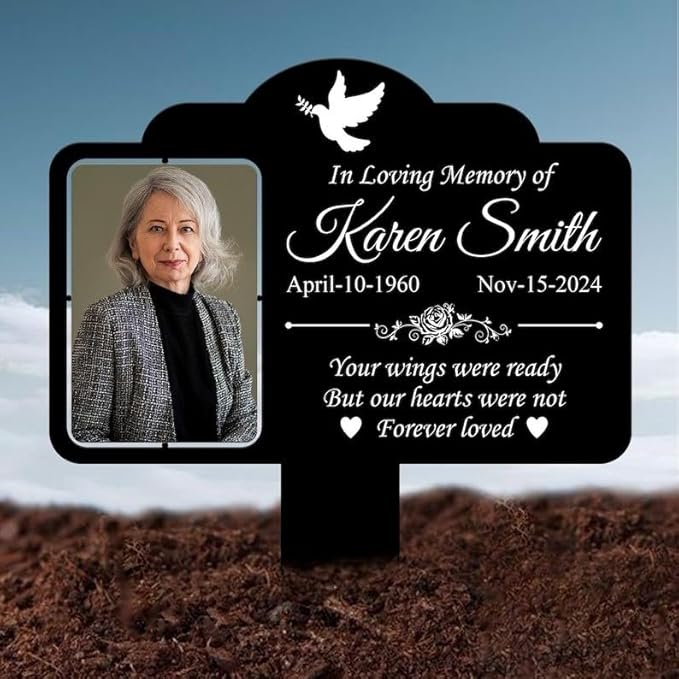 Custom Photo Grave Marker – Temporary Outdoor Memorial Plaque with Photo, Sympathy Remembrance Marker (Temporary Grave Marker)