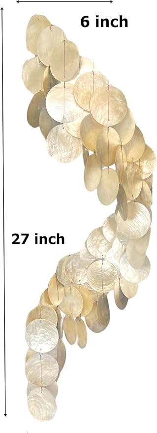 Bellaa 24537 Wind Chimes Outdoor, Garden Decorations, Musical, Indoor/Outside Windchimes, Beach, Ocean Breeze, Gifts for Mom, Gift for All Occasions, Capiz Sea Glass Shells Wood 27 inch White Gold