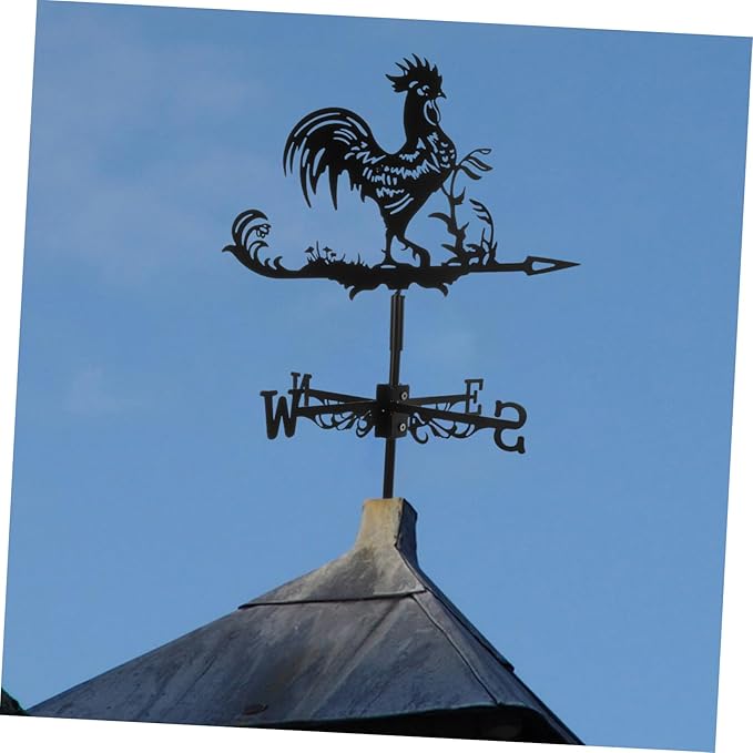 Wrought Iron Rooster Weather Vane 23.4 Inch Metal Farmyard Roof Mount Wind Direction Indicator Garden Outdoor D Cor