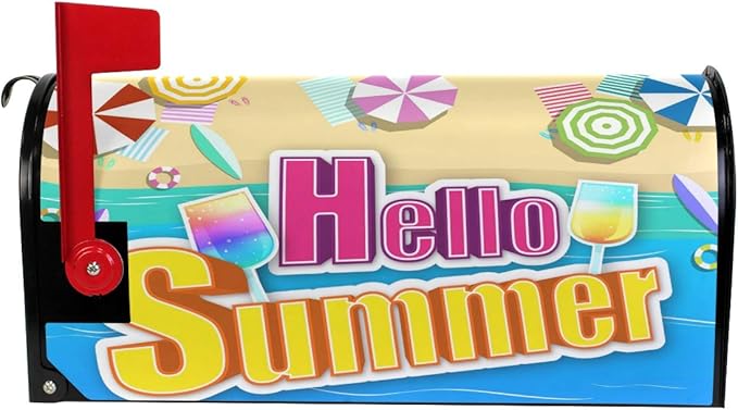 ALAZA Summer Time with Beach Magnetic Mailbox Cover MailWraps Garden Yard Home Decor for Outside Oversized-25.5" x20.8"