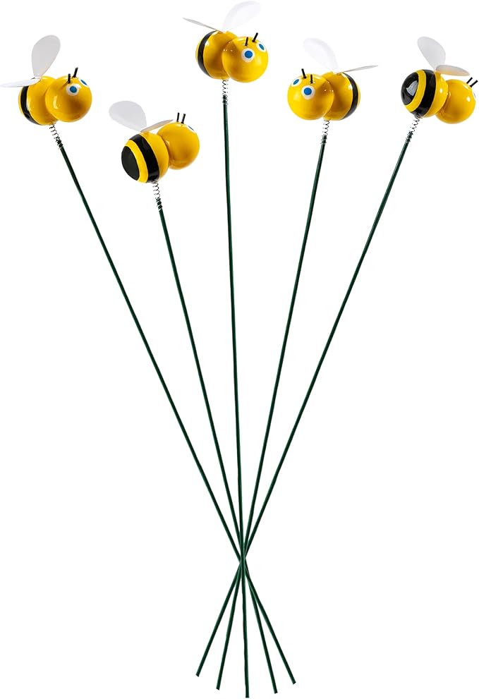 Handmade Bee Garden Stakes Set of 5 - Decorative Bumblebee Outdoor & Indoor Plant Decor - Nature Lover Gift Idea by Air Aquarium Kushner