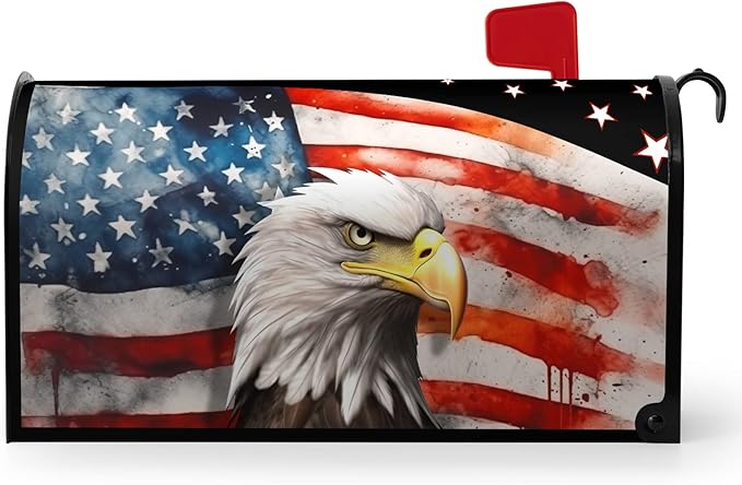 Magnetic Mailbox Covers Standard Size 21x18 Inches American Eagle Flag Waterproof Mailbox Post Magnet Wraps Patriotic Labor Day Letter Box Covers for Home Garden Yard Decor