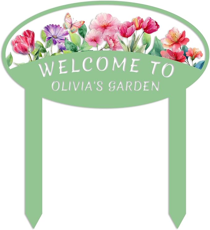 Personalized Butterfly and Flowers Garden Stake,Custom Colorful Flowers Metal Garden Sign,Outdoor Lawn Yard Patio Metal Plaque,Customized Butterfly Gardening Gift style 1