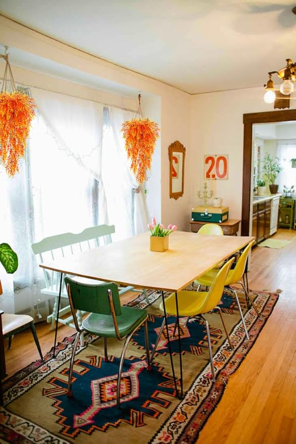 RECUTMS Artificial Hanging Plants Fake Faux UV Resistant Lavender Flowers Indoor Outside Decorations,4 Packs (Sunset)