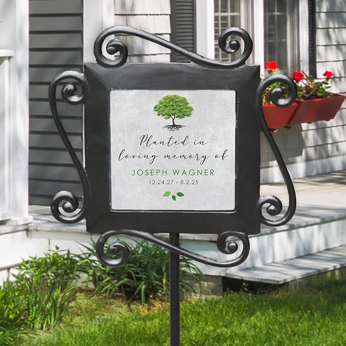 Personalized Memorial Garden Stake with Tree Artwork for Outdoor Tribute