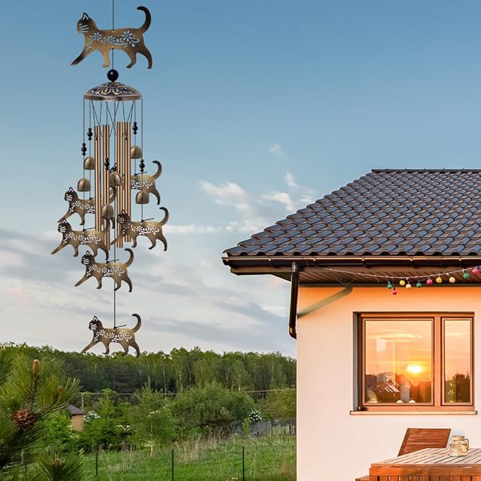 Outdoor Cats Wind Chimes Gifts for Mom - Bronze Memorial Wind Bells, Mobile Sympathy Wind Catcher, Romantic Cat Decor, 7 Cats Windchimes for Home, Balcony, Tree, Festival, Garden Hanging Decoration