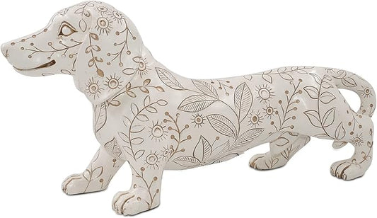 SIMON'S SHOP 11'' Dachshund Sculpture, White Wiener Dog Statue, Standing Puppy Figurines for Dog Lovers, Home Office Table Mantel Bookshelf Décor