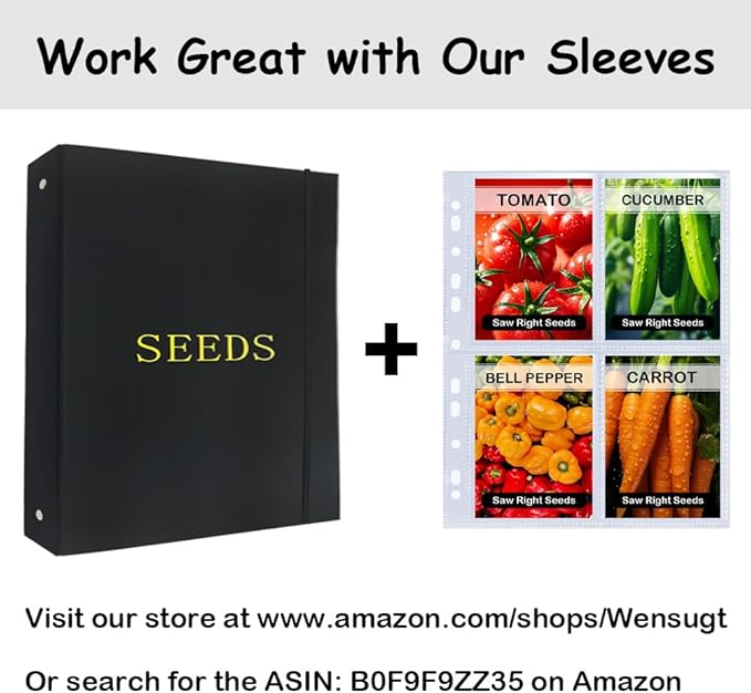 Seed Storage Organizer Binder, 3 Ring Seed Packet Organizer with 100 Clear Pockets(25 Pack Sheet Sleeves), Garden Seed Holder Book for Seed Envelopes Card, Plant Seed Saver, Flower Seed Keeper(A4)