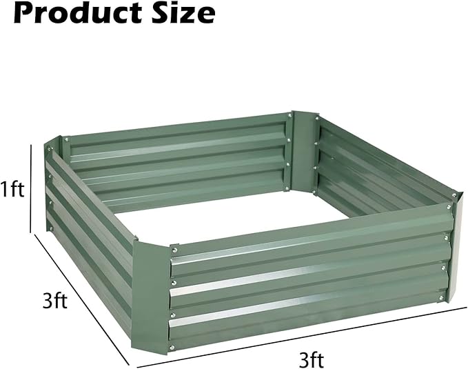 Aoodor 3 x 3 x 1 ft Outdoor Raised Garden Bed, Reinforced Galvanized Steel Planter Box for Vegetables, Flowers, and Fruits, Set of 2