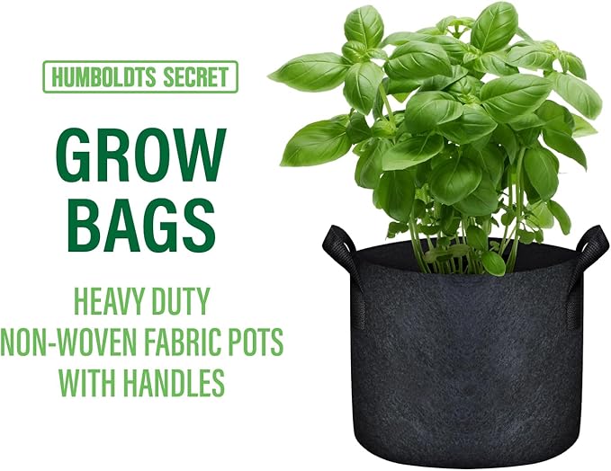 Humboldts Secret Fabric Grow Bags - Non Woven Fabric Plant Pots - Reusable Garden Bags - Plant Grow Bags for Indoor and Outdoor Plants - Thick Fabric Pots with Handles (5-Pack) (7 Gallon)