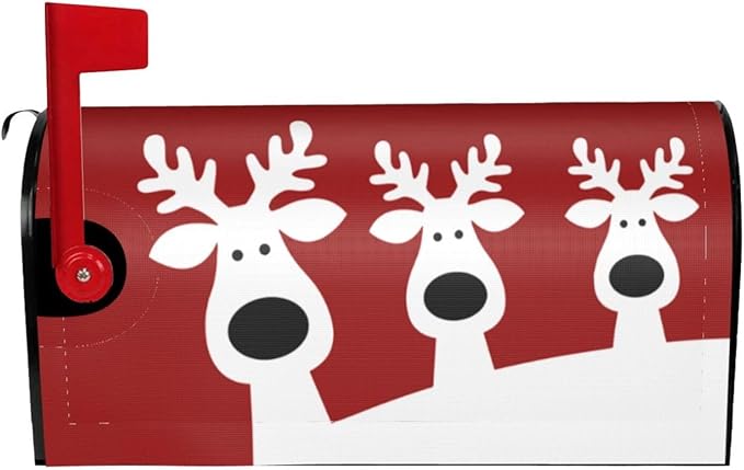 Christmas Reindeer Mailbox Cover, Xmas Elk Post Letter Red Large Size Magnetic Mailbox Cover, New Year 25.1" Lx 21" W Holiday Waterproof Outdoor Mail Wraps for Garden Yard