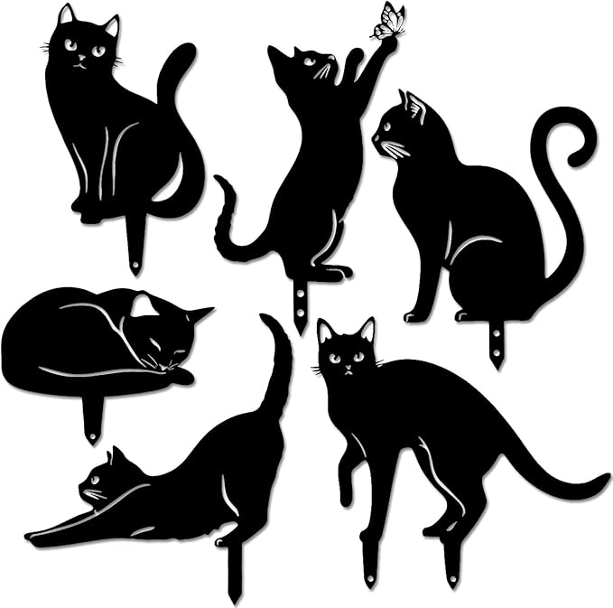 Tandefio 6 Pcs Metal Cat Garden Statues Medium Christmas Yard Garden Decorative Stakes for Women Cat Silhouette for Yard Art Outside Patio Outdoor Decor Lawn Ornaments Decorations